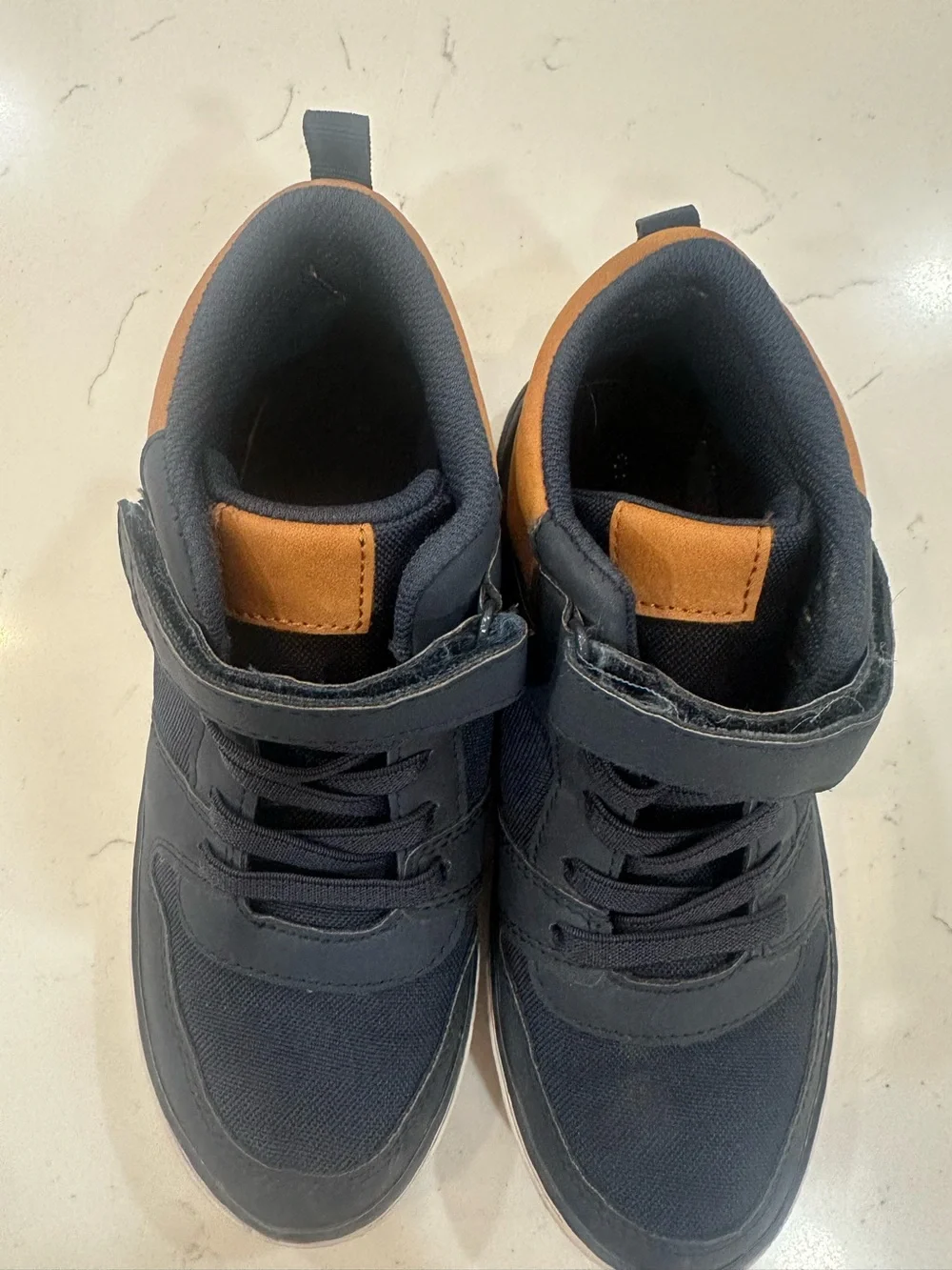 Kids High-Top Casual Sneakers in Navy with Tan Accent- 2 - Picture 4 of 9